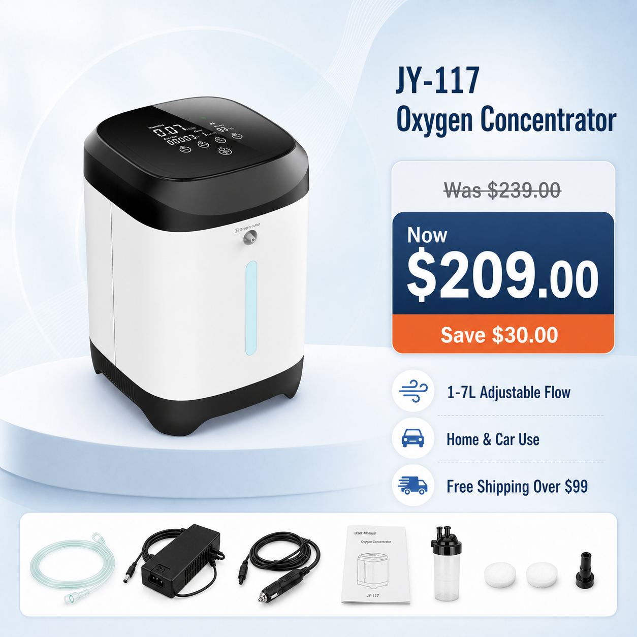 JY-117 oxygen concentrator - front view